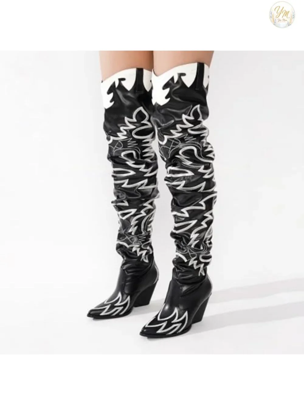 Faux Leather Western Over the Knee Boots Chunky Block Heel Equestrian Cowboy